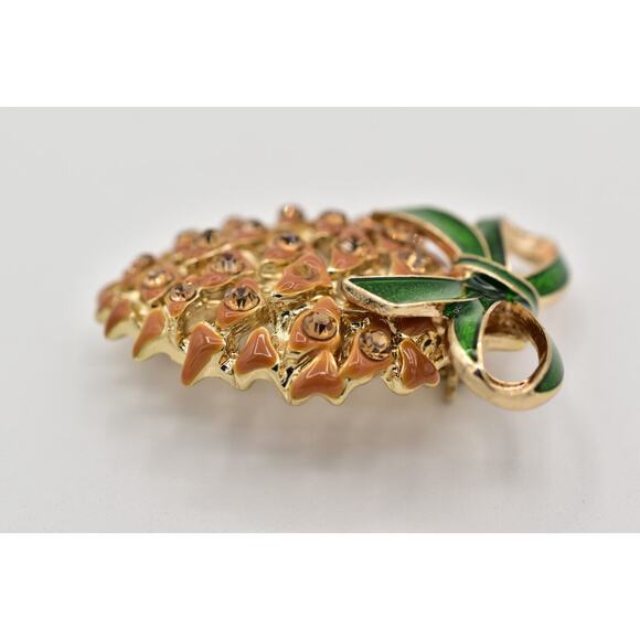 Napier Vintage Pine Cone Pin Brooch Crystal Enamel Gold Christmas Signed Bin4 - Picture 7 of 12